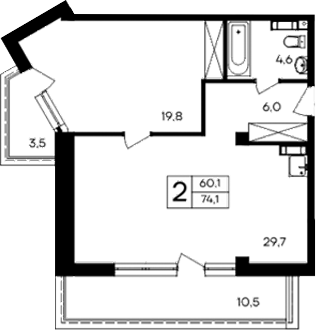 Планировка — Cosmos Smart Evpatoriya Hotel, 1-комн., 60 м²