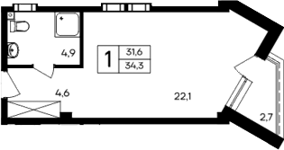 Планировка — Cosmos Smart Evpatoriya Hotel, Студия, 32 м²