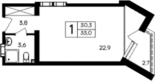Планировка — Cosmos Smart Evpatoriya Hotel, Студия, 30 м²