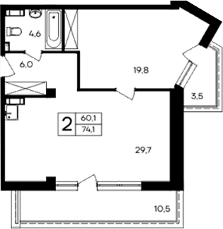 Планировка — Cosmos Smart Evpatoriya Hotel, 1-комн., 60 м²