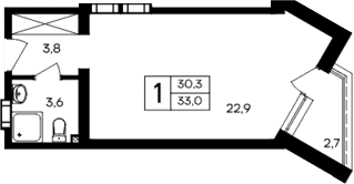 Планировка — Cosmos Smart Evpatoriya Hotel, Студия, 30 м²