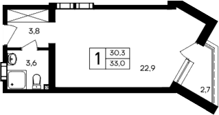 Планировка — Cosmos Smart Evpatoriya Hotel, Студия, 30 м²
