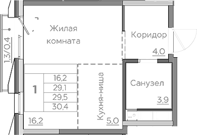 Планировка — Береговой, Студия, 29 м²