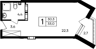Планировка — Cosmos Smart Evpatoriya Hotel, Студия, 30 м²
