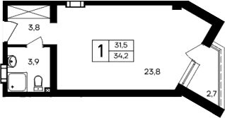 Планировка — Cosmos Smart Evpatoriya Hotel, Студия, 32 м²