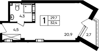 Планировка — Cosmos Smart Evpatoriya Hotel, Студия, 30 м²