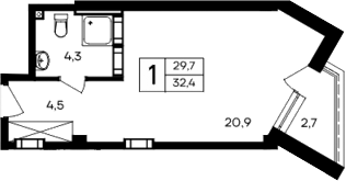 Планировка — Cosmos Smart Evpatoriya Hotel, Студия, 30 м²