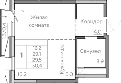 Планировка — Береговой, Студия, 29 м²