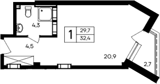 Планировка — Cosmos Smart Evpatoriya Hotel, Студия, 30 м²