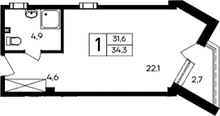 Планировка — Cosmos Smart Evpatoriya Hotel, Студия, 32 м²
