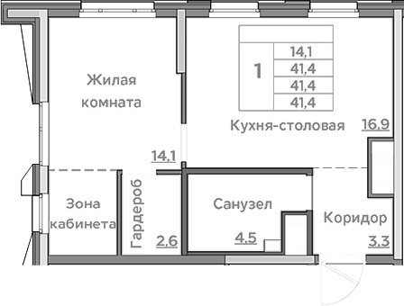 Планировка — Береговой, 2-комн., 41 м²