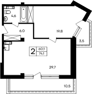 Планировка — Cosmos Smart Evpatoriya Hotel, 1-комн., 60 м²