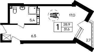 Планировка — Cosmos Smart Evpatoriya Hotel, Студия, 29 м²