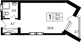 Планировка — Cosmos Smart Evpatoriya Hotel, Студия, 31 м²