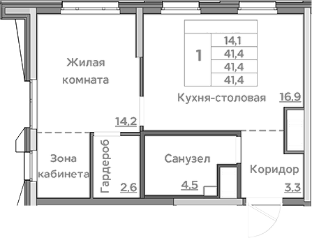 Планировка — Береговой, 2-комн., 41 м²
