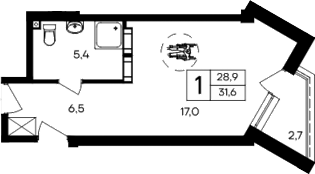 Планировка — Cosmos Smart Evpatoriya Hotel, Студия, 29 м²