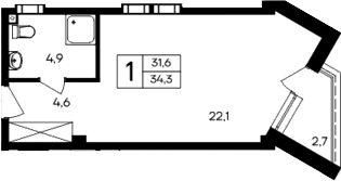 Планировка — Cosmos Smart Evpatoriya Hotel, Студия, 32 м²