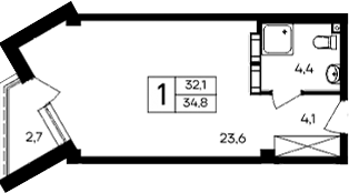 Планировка — Cosmos Smart Evpatoriya Hotel, Студия, 32 м²