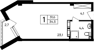 Планировка — Cosmos Smart Evpatoriya Hotel, Студия, 32 м²