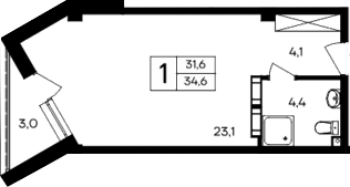 Планировка — Cosmos Smart Evpatoriya Hotel, Студия, 32 м²