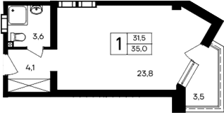 Планировка — Cosmos Smart Evpatoriya Hotel, Студия, 32 м²