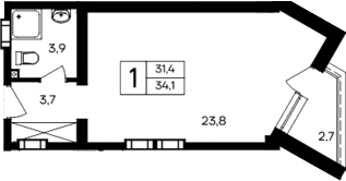 Планировка — Cosmos Smart Evpatoriya Hotel, Студия, 31 м²