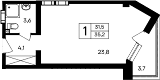 Планировка — Cosmos Smart Evpatoriya Hotel, Студия, 32 м²