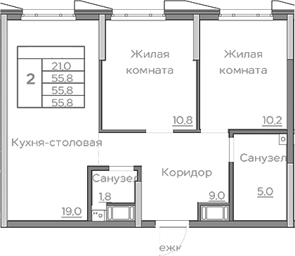 Планировка — Береговой, 3-комн., 56 м²