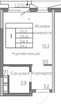 Планировка — Береговой, Студия, 24 м²