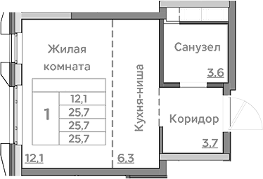 Планировка — Береговой, Студия, 26 м²