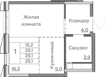 Планировка — Береговой, Студия, 29 м²