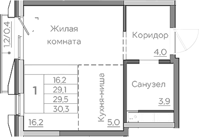 Планировка — Береговой, Студия, 29 м²