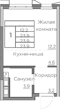 Планировка — Береговой, Студия, 24 м²