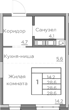 Планировка — Береговой, Студия, 29 м²