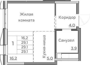 Планировка — Береговой, Студия, 29 м²