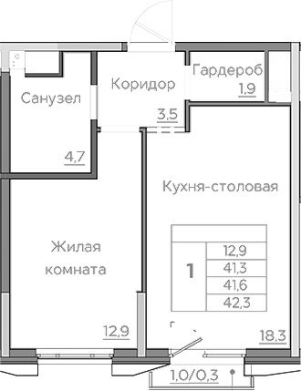 Планировка — Береговой, 2-комн., 41 м²