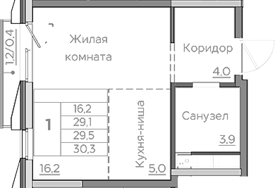 Планировка — Береговой, Студия, 29 м²