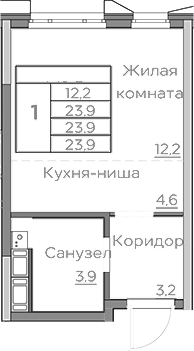 Планировка — Береговой, Студия, 24 м²