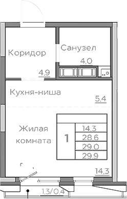 Планировка — Береговой, Студия, 29 м²
