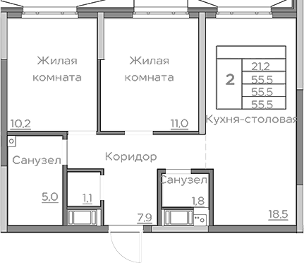 Планировка — Береговой, 3-комн., 56 м²