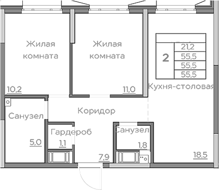 Планировка — Береговой, 3-комн., 56 м²