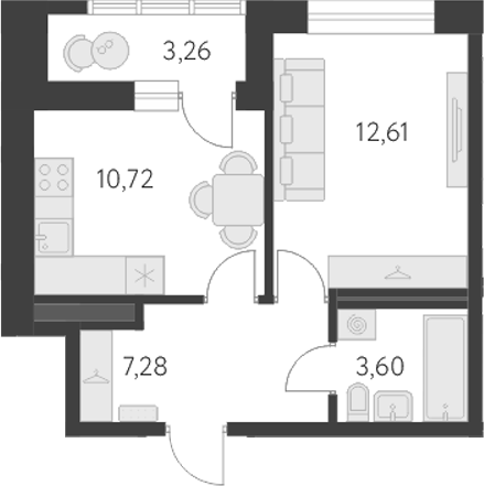 Планировка — Первый Академ, 1-комн., 34 м²