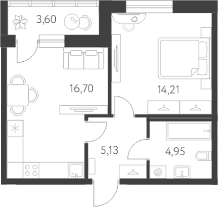 Планировка — Первый Академ, 2-комн., 41 м²