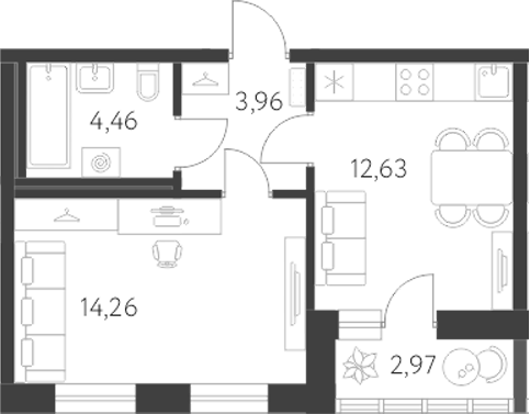 Планировка — Первый Академ, 2-комн., 35 м²