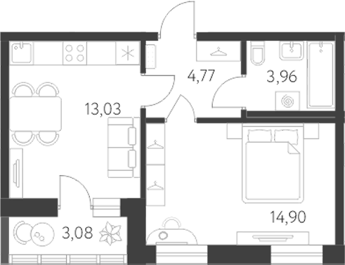 Планировка — Первый Академ, 2-комн., 37 м²