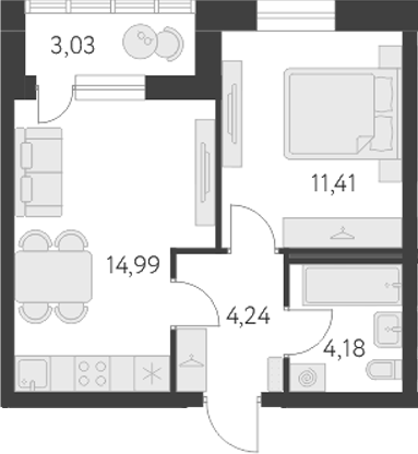 Планировка — Первый Академ, 2-комн., 35 м²