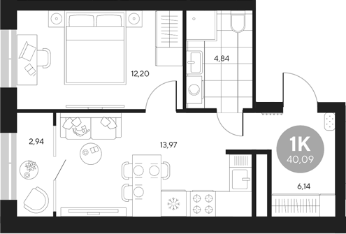 Планировка — Эхо леса, 1-комн., 37 м²