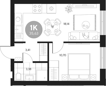 Планировка — Эхо леса, 1-комн., 36 м²