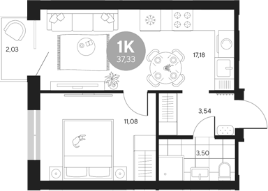 Планировка — Эхо леса, 1-комн., 35 м²