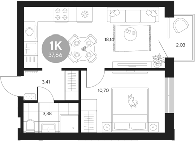 Планировка — Эхо леса, 1-комн., 36 м²